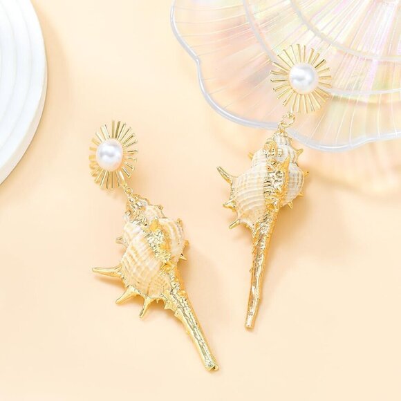 Bohemian Seashell Conch Earrings Long Dangle Summer Beach Jewelry for Women main image 5